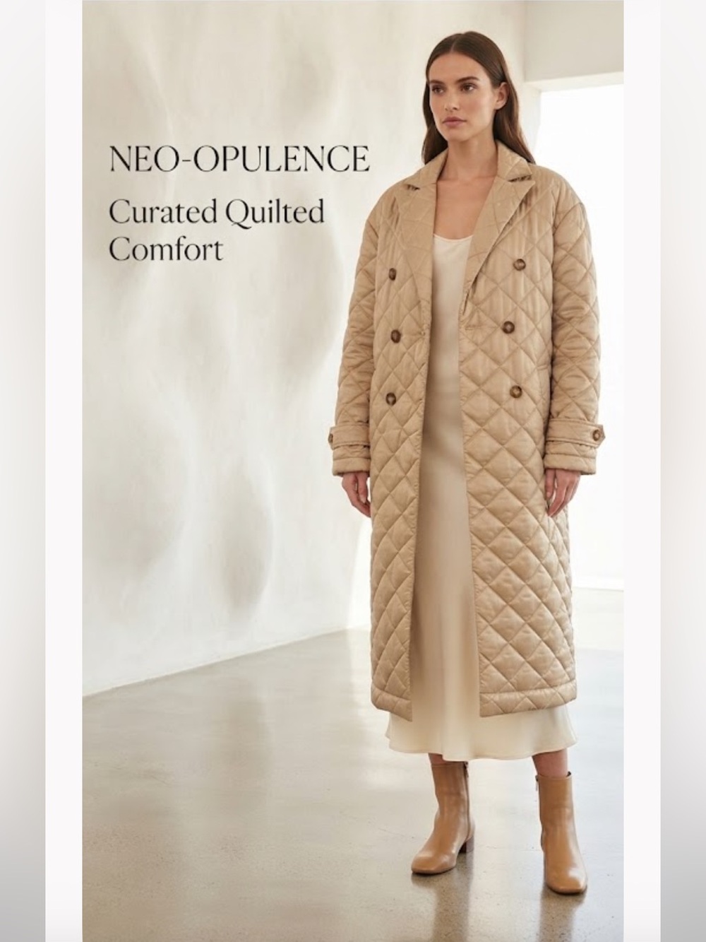 Rebecca Minkoff Double Breasted
Quilted Long Tan Duster Coat sz L Minimalist